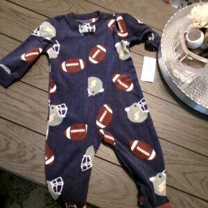 Carter's 1-Piece Football Sports Fleece Pajama PJs Footie Sleeper BABY SIZE 12 M